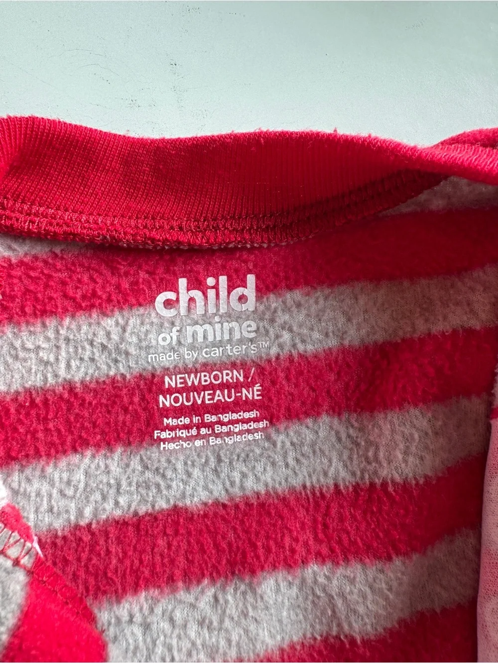 Carter's Red & Gray Striped Moose Footed Fleece One-Piece
